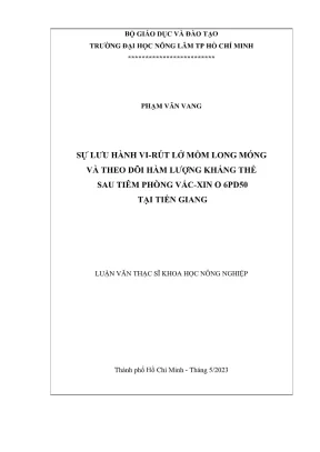 Luận văn thạc sĩ thú y sự lưu hành virút lở mồm long móng và theo dõi hàm lượng kháng thể sau tiêm phòng vắcxin o 6pd50 tại tiền giang