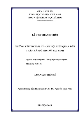 Luận án tiến sĩ tâm lý học những yếu tố tâm lý xã hội liên quan đến trầm cảm ở phụ nữ sau sinh