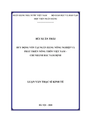 Luận văn thạc sĩ tài chính ngân hàng huy động vốn tại ngân hàng nông nghiệp và phát triển nông thôn việt nam chi nhánh bắc nam định
