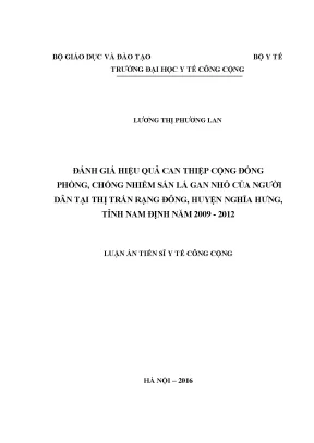 Luận án tiến sĩ y tế công cộng đánh giá hiệu quả can thiệp cộng đồng phòng chống nhiễm sán lá gan nhỏ của người dân tại thị trấn rạng đông huyện nghĩa hưng tỉnh nam định năm 2009 2012