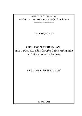 Luận án tiến sĩ lịch sử công tác phát triển đảng trong đồng bào các tôn giáo ở tỉnh khánh hòa từ năm 1996 đến năm 2005