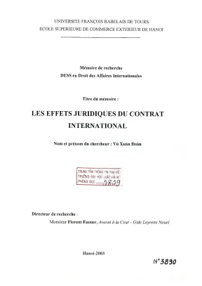 Luận án nghiên cứu les effets juridiques du contrat international