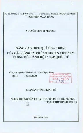Luận án tiến sĩ tài chính ngân hàng nâng cao hiệu quả hoạt động của các công ty chứng khoán việt nam trong bối cảnh hội nhập quốc tế