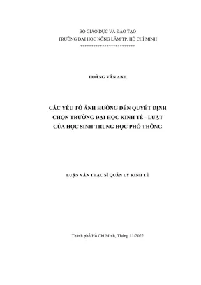 Luận văn thạc sĩ quản lý kinh tế các yếu tố ảnh hưởng đến quyết định chọn trường đại học kinh tế luật của học sinh trung học phổ thông
