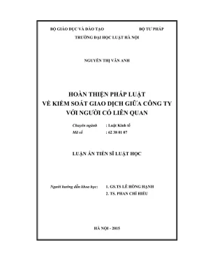 Luận án tiến sĩ luật học hoàn thiện pháp luật về kiểm soát giao dịch giữa công ty với người có liên quan