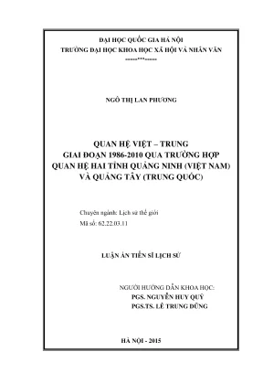 Luận án tiến sĩ lịch sử quan hệ việt trung giai đoạn 1986 2010 qua trường hợp quan hệ hai tỉnh quảng ninh việt nam và quảng tây trung quốc