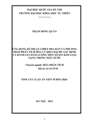 Luận án tiến sĩ hóa học ứng dụng kỹ thuật chiết pha rắn và phương pháp phân tích hóa lý hiện đại để xác định và đánh giá hàm lượng một số ion kim loại nặng trong mẫu nước