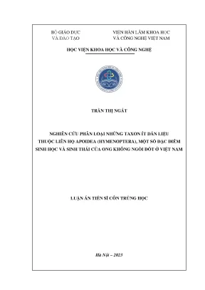 Luận án tiến sĩ nghiên cứu phân loại những taxon ít dẫn liệu thuộc liên họ apoidea hymenoptera một số đặc điểm sinh học và sinh thái của ong không ngòi đốt ở việt nam