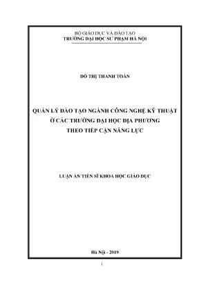 Luận án tiến sĩ quản lý giáo dục quản lý đào tạo ngành công nghệ kỹ thuật ở các trường đại học địa phương theo tiếp cận năng lực