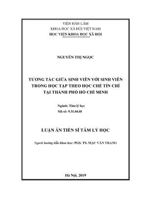 Luận án tiến sĩ tâm lý học tương tác giữa sinh viên với sinh viên trong học tập theo học chế tín chỉ tại thành phố hồ chí minh