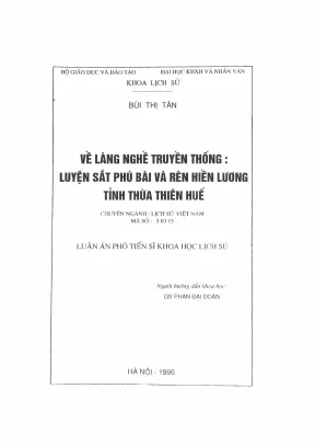 Luận án tiến sĩ khoa học lịch sử về làng nghề truyền thống luyện sắt phú bài và rèn hiền lương tỉnh thừa thiên huế