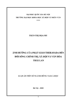 Luận án tiến sĩ đông nam á học ảnh hưởng của phật giáo theravada đến đời sống chính trị xã hội và văn hóa thái lan