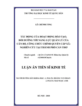 Luận án tiến sĩ kinh tế tác động của hoạt động đào tạo bồi dưỡng tới năng lực quản lý của cán bộ công chức chính quyền cấp xã nghiên cứu tại thành phố cần thơ