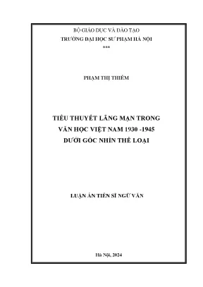 Luận án tiến sĩ tiểu thuyết lãng mạn trong văn học việt nam 1930 1945 dưới góc nhìn thể loại