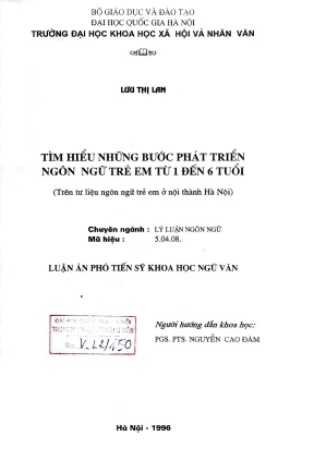 Luận án phó tiến sĩ ngữ văn tìm hiểu những bước phát triển ngôn ngữ trẻ em từ 1 đến 6 tuổi