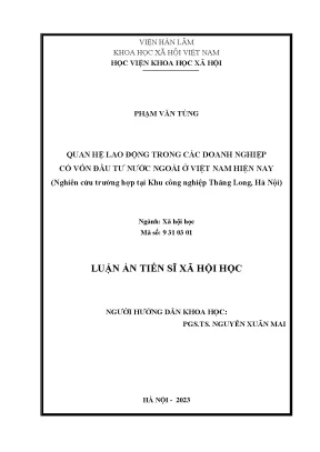 Luận án tiến sĩ xã hội học quan hệ lao động trong các doanh nghiệp có vốn đầu tư nước ngoài ở việt nam hiện nay nghiên cứu trường hợp tại khu công nghiệp thăng long hà nội
