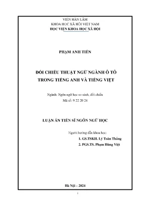 Luận án tiến sĩ đối chiếu thuật ngữ ngành ô tô trong tiếng anh và tiếng việt