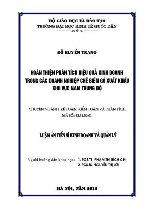 Luận án tiến sĩ kinh doanh và quản lý hoàn thiện phân tích hiệu quả kinh doanh trong các doanh nghiệp chế biến gỗ xuất khẩu khu vực nam trung bộ