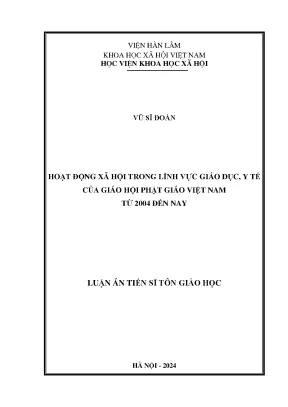 Luận án tiến sĩ hoạt động xã hội trong lĩnh vực giáo dục y tế của giáo hội phật giáo việt nam từ 2004 đến nay