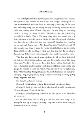 Luận văn phương pháp đánh giá hiệu quả tài chính kinh tế xã hội của dự án xây dựng ứng dụng dự án xây dựng tổ hợp nhà cao tầng của công ty xây dựng công trình văn hoá