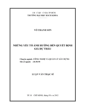 Luận văn thạc sĩ quản lý xây dựng những yếu tố ảnh hưởng đến quyết định giá dự thầu