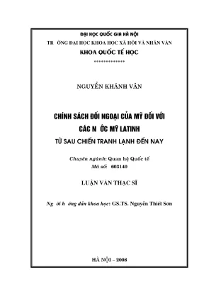 Luận văn thạc sĩ quan hệ quốc tế chính sách đối ngoại của mỹ đối với các nước mỹ latinh từ sau chiến tranh lạnh đến nay