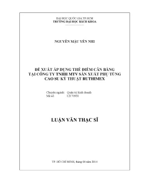 Luận văn thạc sĩ quản trị kinh doanh đề xuất áp dụng thẻ điểm cân bằng tại công ty tnhh mtv sản xuất phụ tùng cao su kỹ thuật ruthimex