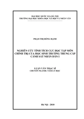Luận văn thạc sĩ tâm lý học nghiên cứu tính tích cực học tập môn chính trị của học sinh trường trung cấp cảnh sát nhân dân i