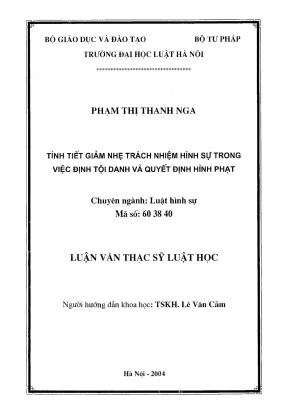 Luận văn thạc sĩ luật học tình tiết giảm nhẹ trách nhiệm hình sự trong việc định tội danh và quyết định hình phạt