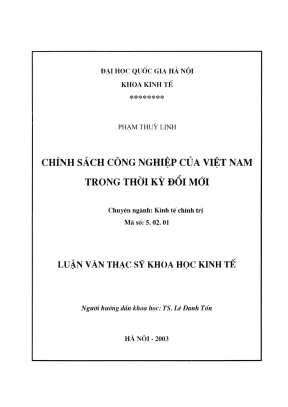 Luận văn thạc sĩ khoa học kinh tế chính sách công nghiệp của việt nam trong thời kỳ đổi mới