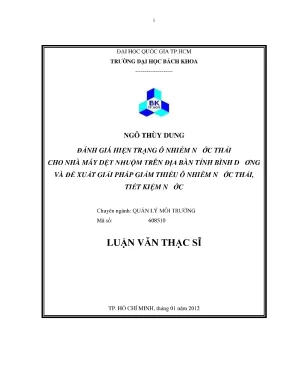 Luận văn thạc sĩ quản lý môi trường nghiên cứu các giải pháp tiết kiệm nước giảm thiểu nước thải bằng kỹ thuật water target ở các nhà máy dệt nhuộm