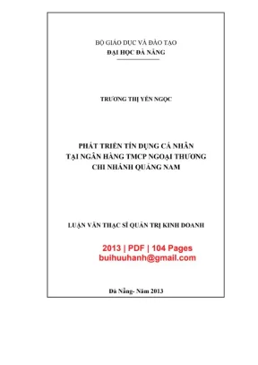 Luận văn thạc sĩ quản trị kinh doanh phát triển tín dụng cá nhân tại ngân hàng tmcp ngoại thương chi nhánh quảng nam