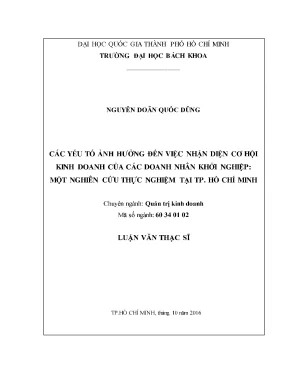 Luận văn thạc sĩ quản trị kinh doanh các yếu tố ảnh hưởng đến việc nhận diện cơ hội kinh doanh của các doanh nhân khởi nghiệp một nghiên cứu thực nghiệm tại tp hồ chí minh