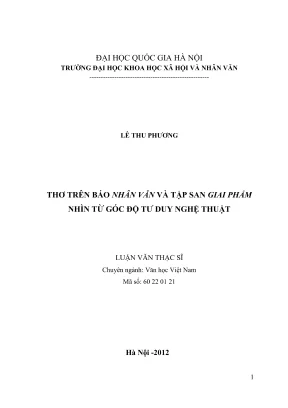 Luận văn thạc sĩ văn học thơ trên báo nhân dân và tập san giai phẩm nhìn từ góc độ tư duy nghệ thuật