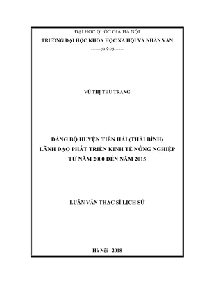 Luận văn thạc sĩ lịch sử đảng bộ huyện tiền hải thái bình lãnh đạo phát triển kinh tế nông nghiệp từ năm 2000 đến năm 2015