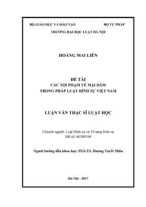 Luận văn thạc sĩ luật học các tội phạm về mại dâm trong pháp luật hình sự việt nam