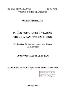 Luận văn thạc sĩ luật học phòng ngừa tội cướp tài sản trên địa bàn tỉnh hải dương