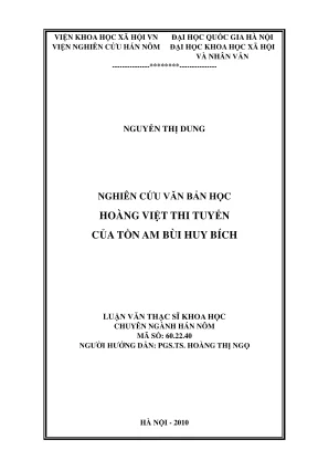 Luận văn thạc sĩ hán nôm nghiên cứu văn bản học hoàng việt thi tuyển của tồn am bùi huy bích