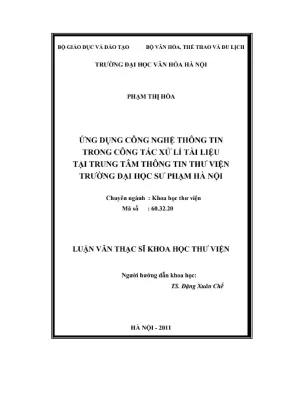 Luận văn thạc sĩ khoa học thư viện ứng dụng công nghệ thông tin trong công tác xử lý tài liệu tại trung tâm thông tin thư viện trường đại học sư phạm hà nội