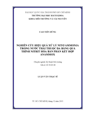 Luận văn thạc sĩ kỹ thuật môi trường nghiên cứu hiệu quả xử lý nitơ ammonia trong nước thải thuộc da bằng quá trình nitrit hóa bán phần kết hợp anammox