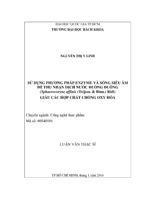Luận văn thạc sĩ công nghệ thực phẩm sử dụng phương pháp enzyme và sóng siêu âm để thu nhận dịch nước đuồng đuông s phaerocoryne affinis teijsm binn ridl giàu các hợp chất chống oxy hóa