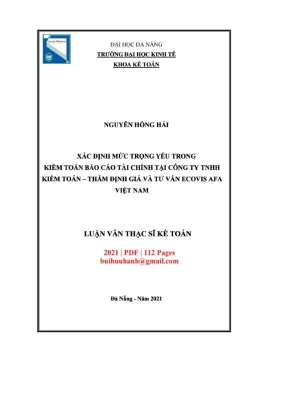 Luận văn thạc sĩ kế toán xác định mức trọng yếu trong kiểm soát báo cáo tài chính tại công ty tnhh kiểm toán thẩm định giá và tư vấn ecovis afa việt nam