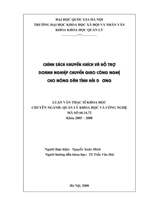Luận văn thạc sĩ quản lý khoa học và công nghệ chính sách khuyến khích và hỗ trợ doanh nghiệp chuyển giao công nghệ cho nông dân tỉnh hải dương
