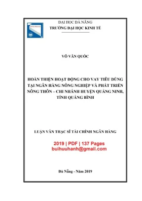Luận văn thạc sĩ tài chính ngân hàng hoàn thiện hoạt động cho vay tiêu dùng tại ngân hàng nông nghiệp và phát triển nông thôn chi nhánh huyện quảng ninh tỉnh quảng bình