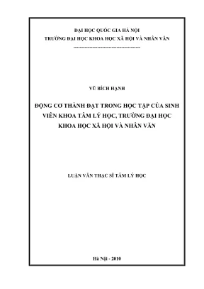 Luận văn thạc sĩ tâm lý học động cơ thành đạt trong học tập của sinh viên khoa tâm lý học trường đại học khoa học xã hội và nhân văn