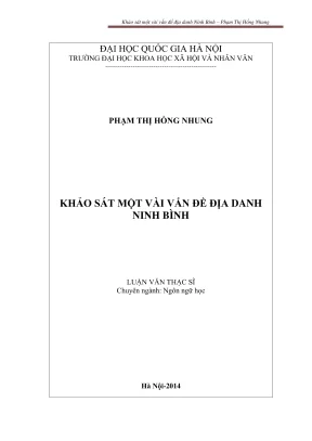 Luận văn thạc sĩ ngôn ngữ học khảo sát một vài vấn đề địa danh ninh bình