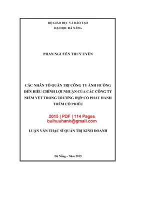 Luận văn thạc sĩ quản trị kinh doanh các nhân tố quản trị công ty ảnh hưởng đến điều chỉnh lợi nhuận của các công ty niêm yết trong trường hợp có phát hành thêm cổ phiếu