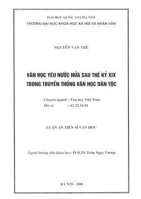 Luận văn thạc sĩ văn học văn học yêu nước nửa sau thế kỷ xix trong truyền thống văn học dân tộc