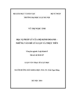 Luận văn thạc sĩ luật học địa vị pháp lý của hộ kinh doanh những vấn đề lý luận và thực tiễn