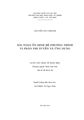Luận văn thạc sĩ toán học bài toán ổn định hệ phương trình vi phân phi tuyến và ứng dụng
